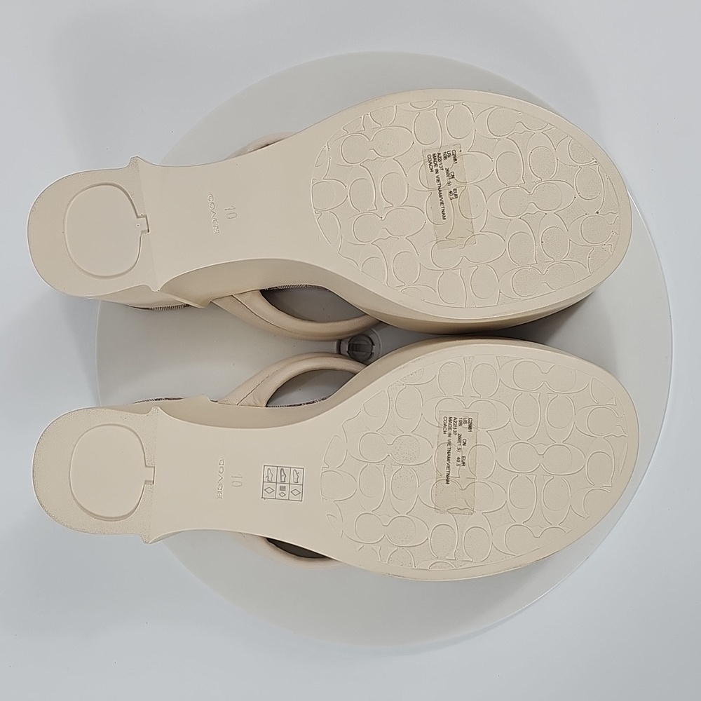 NIB Coach Franki Leather Jacquard Flip Flop Wedge Platform Sandals 10B Cream - Picture 15 of 16